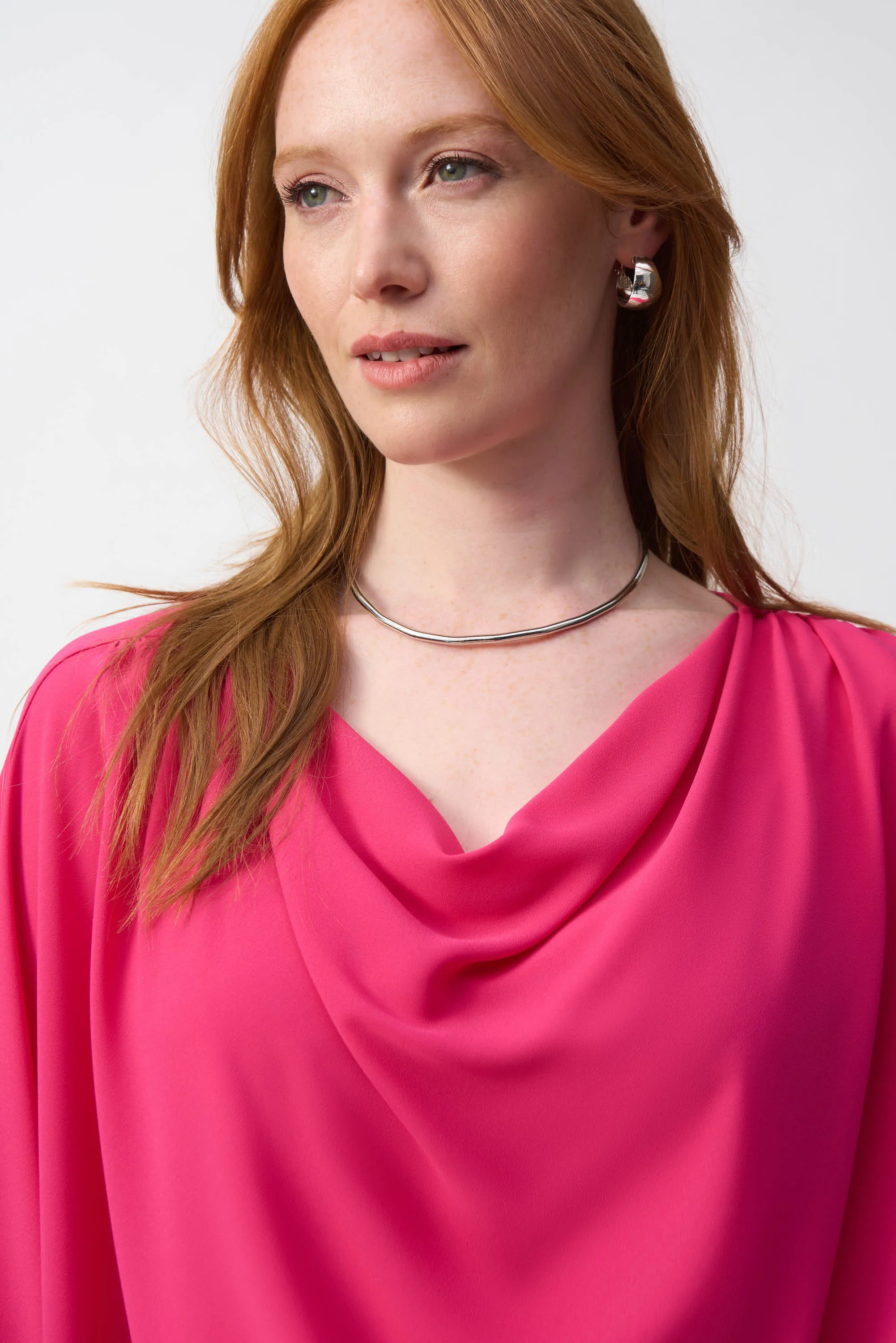 Geranium Pink Georgette High-Low Boxy Top