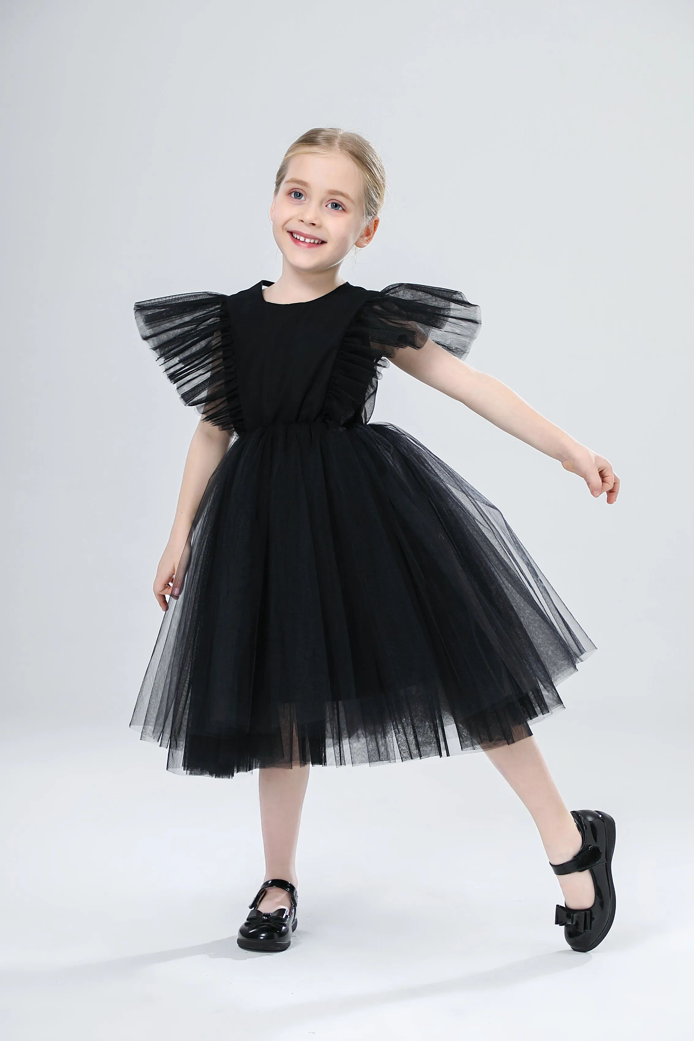 Girls Spanish Flower Boutique Tulle Dress - Black, Grey