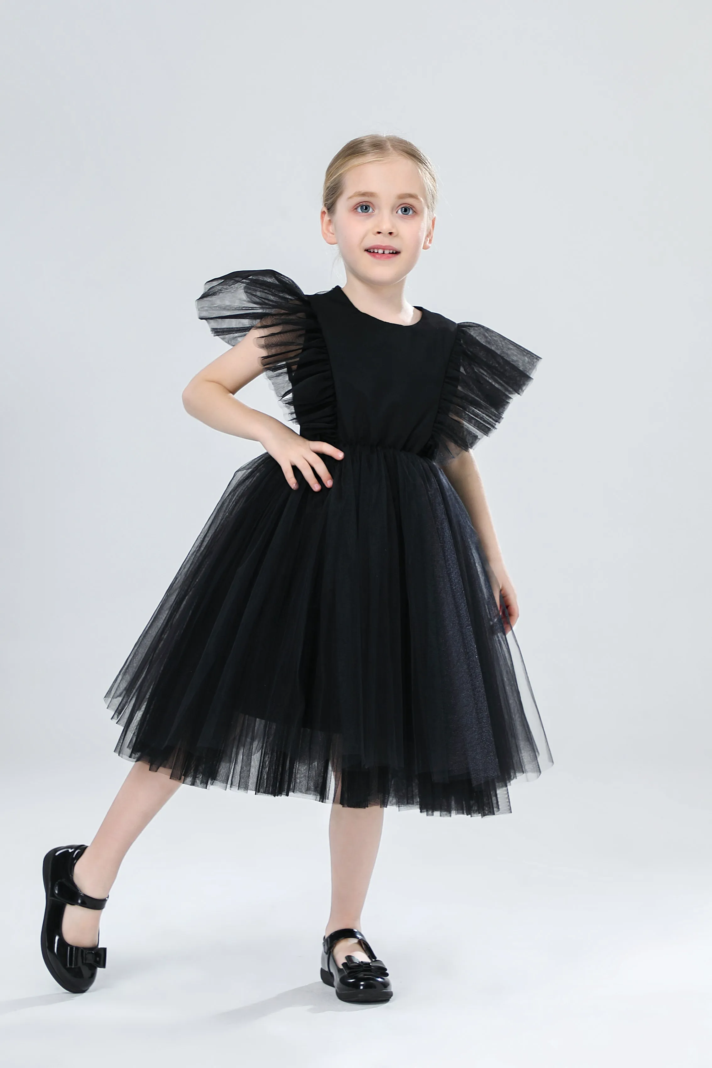 Girls Spanish Flower Boutique Tulle Dress - Black, Grey