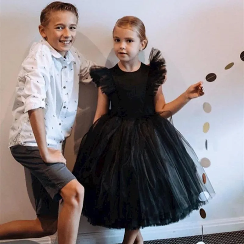 Girls Spanish Flower Boutique Tulle Dress - Black, Grey