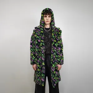 Graffiti fleece coat longline neon pattern trench rabbit slogan overcoat going out tiger bomber festival jacket customizable zodiac peacoat