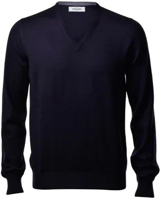 GRAN SASSO Merino Wool V-Neck | Navy