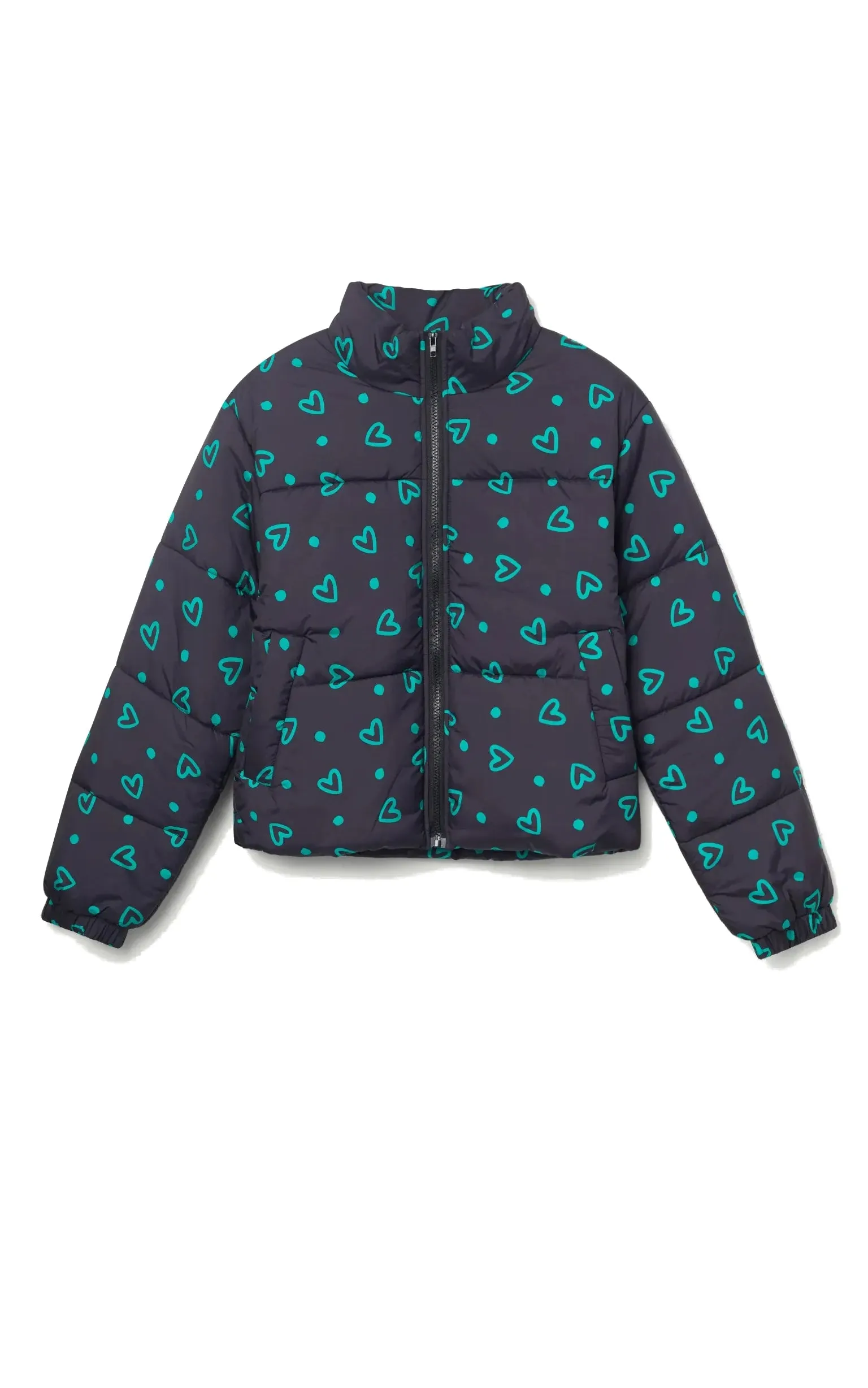 Green Heart Print Padded Coat