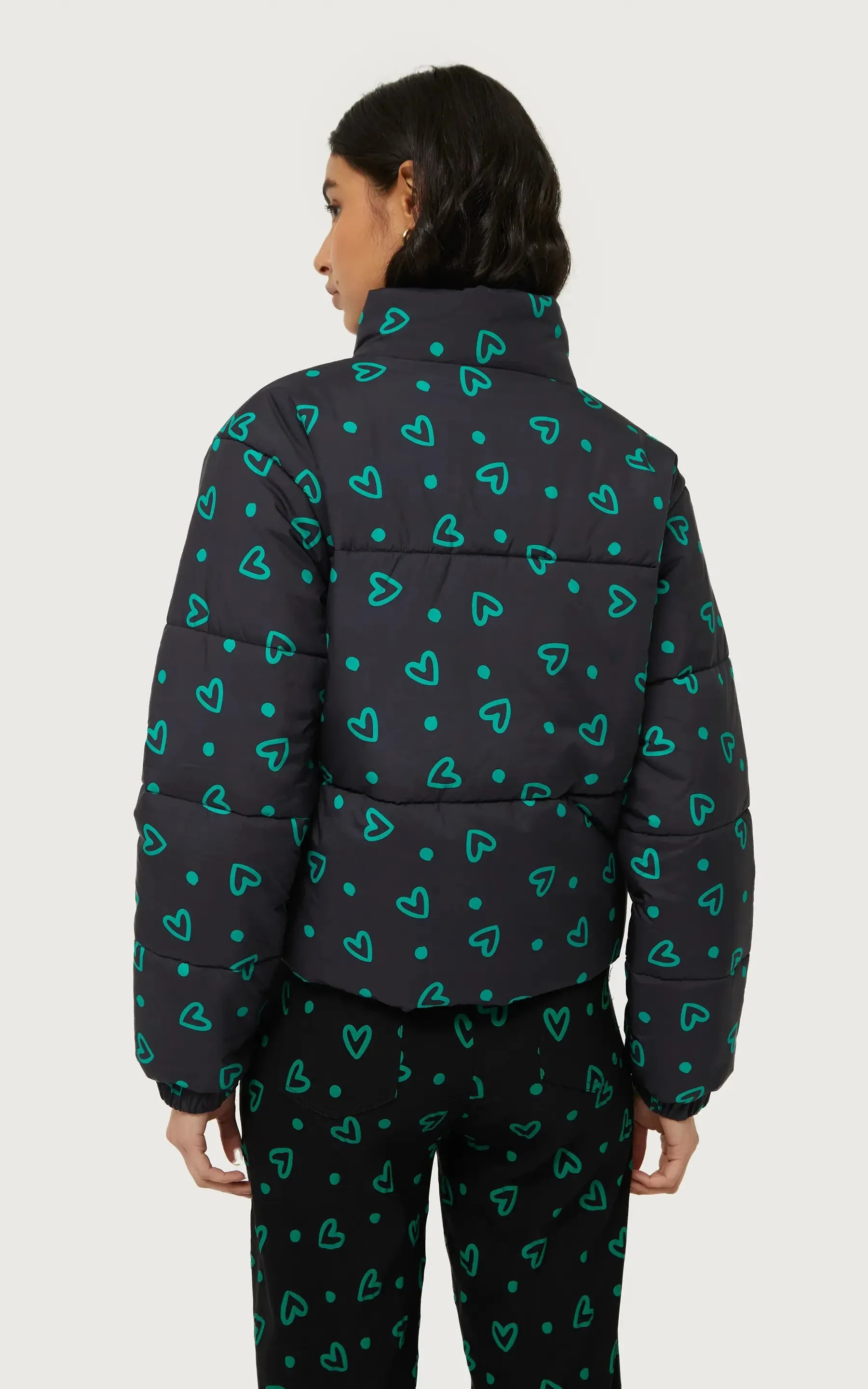 Green Heart Print Padded Coat
