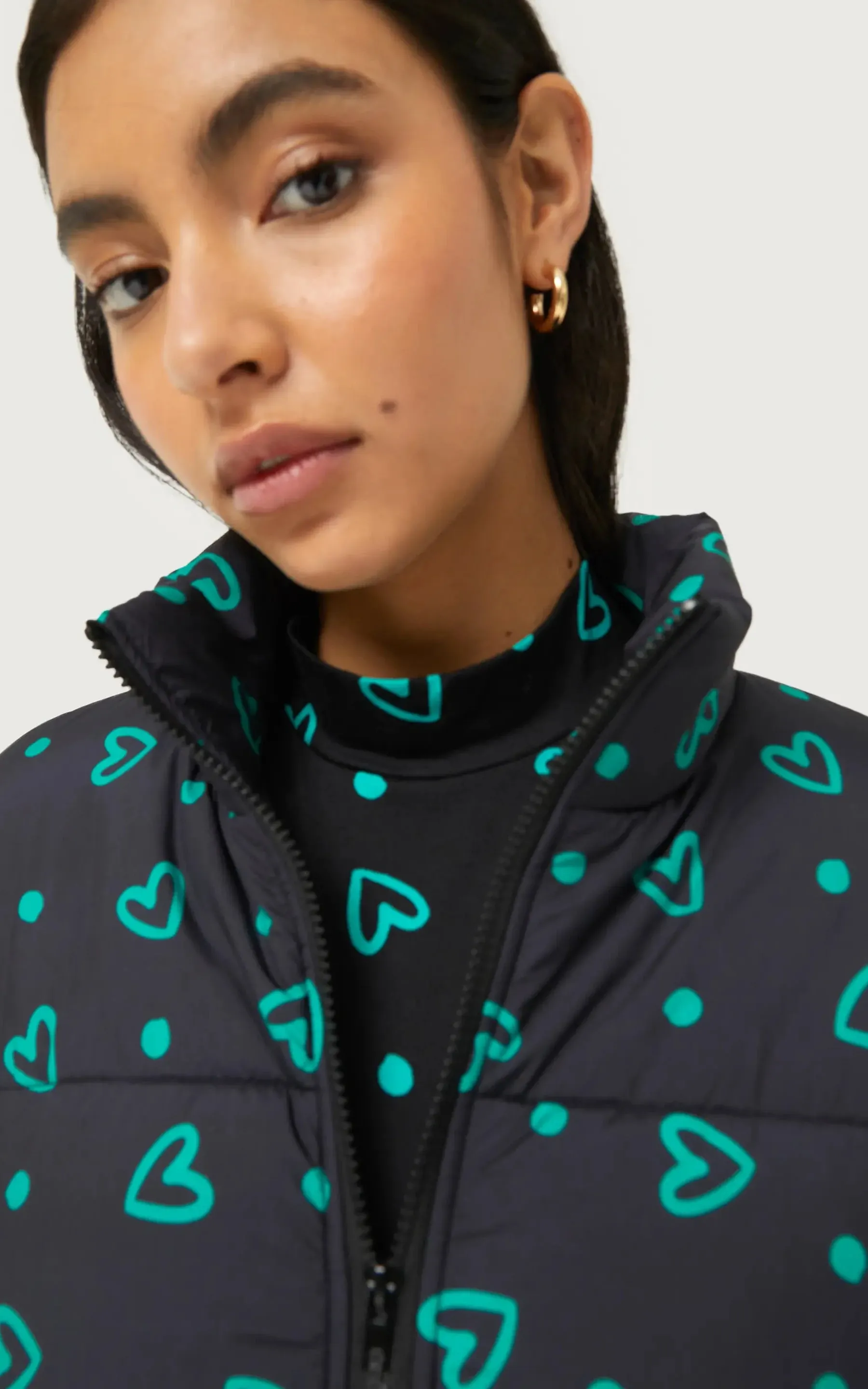 Green Heart Print Padded Coat
