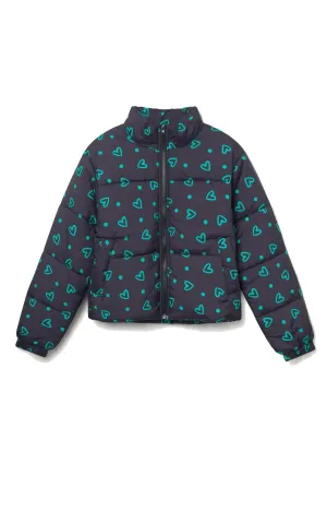 Green Heart Print Padded Coat