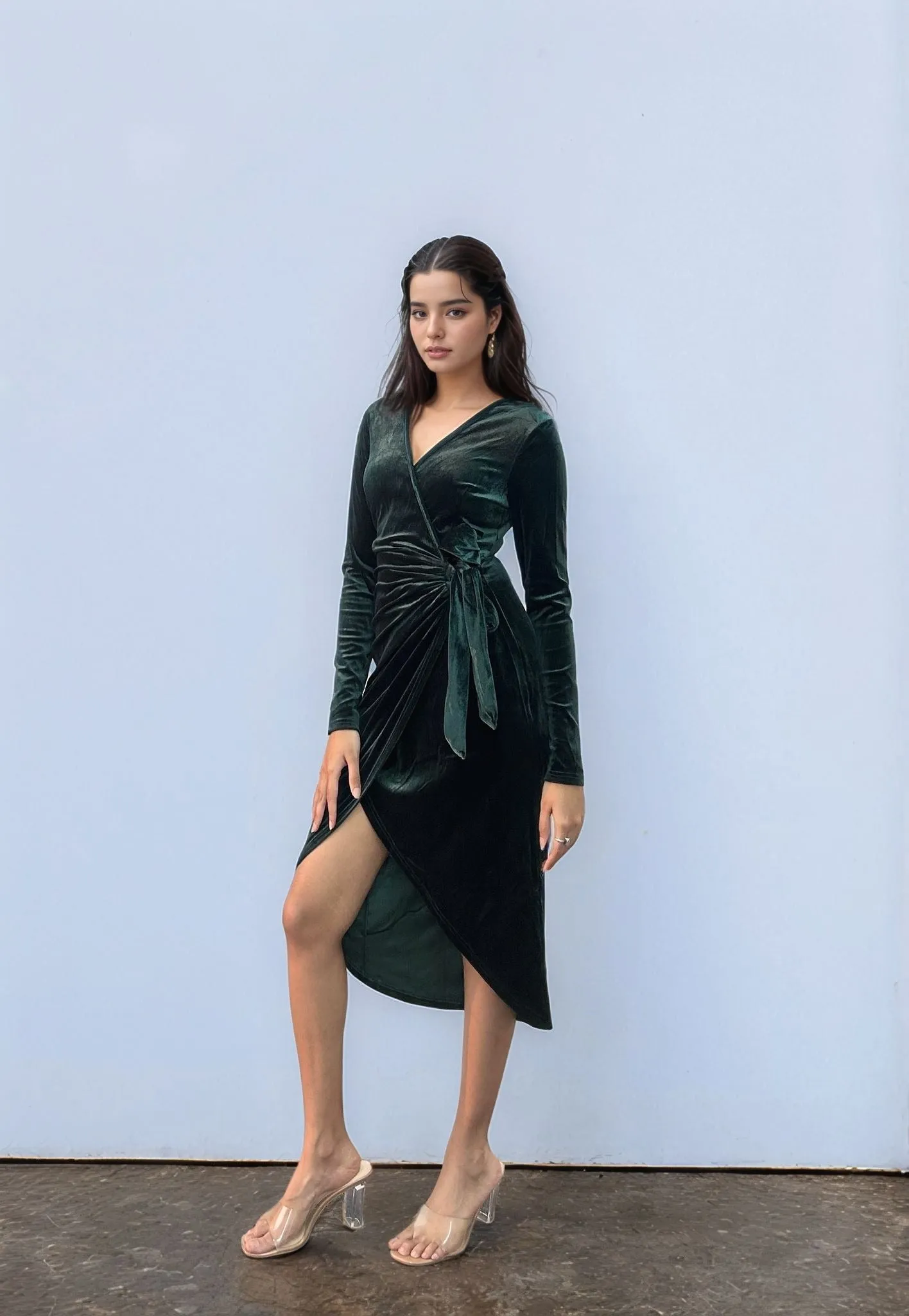 Green Velour Wrap Dress