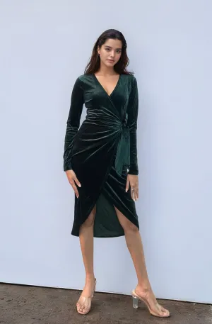 Green Velour Wrap Dress