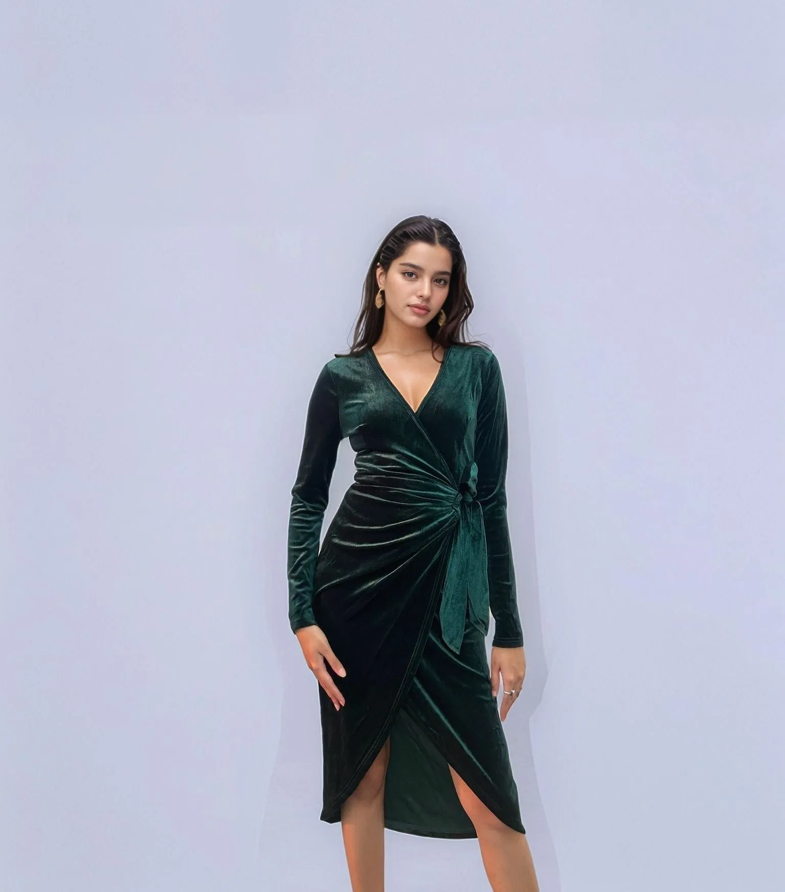 Green Velour Wrap Dress