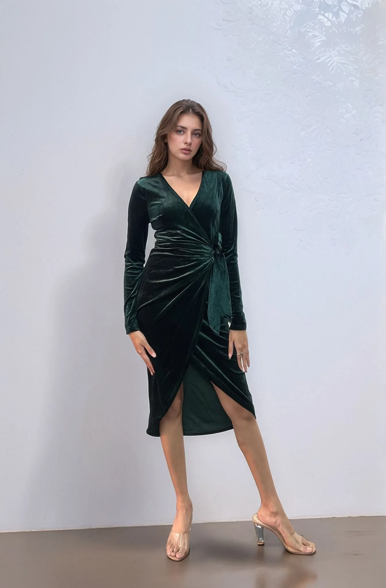 Green Velour Wrap Dress