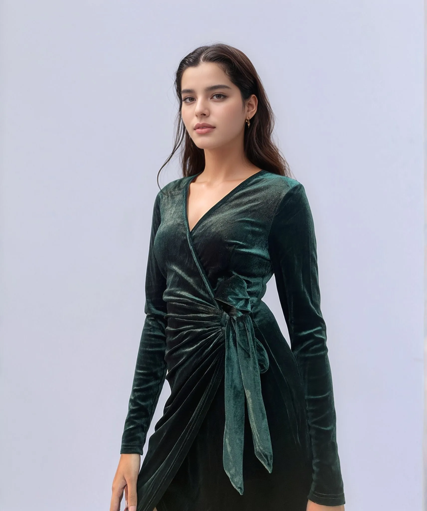 Green Velour Wrap Dress