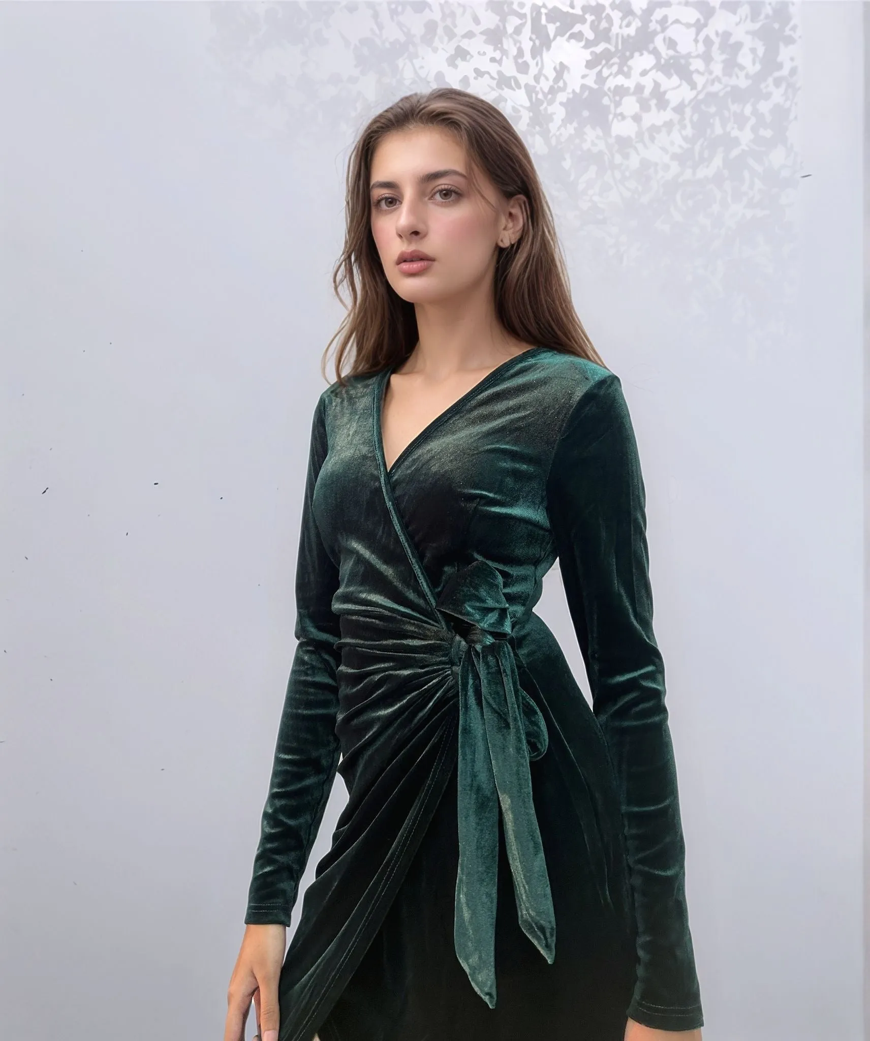 Green Velour Wrap Dress