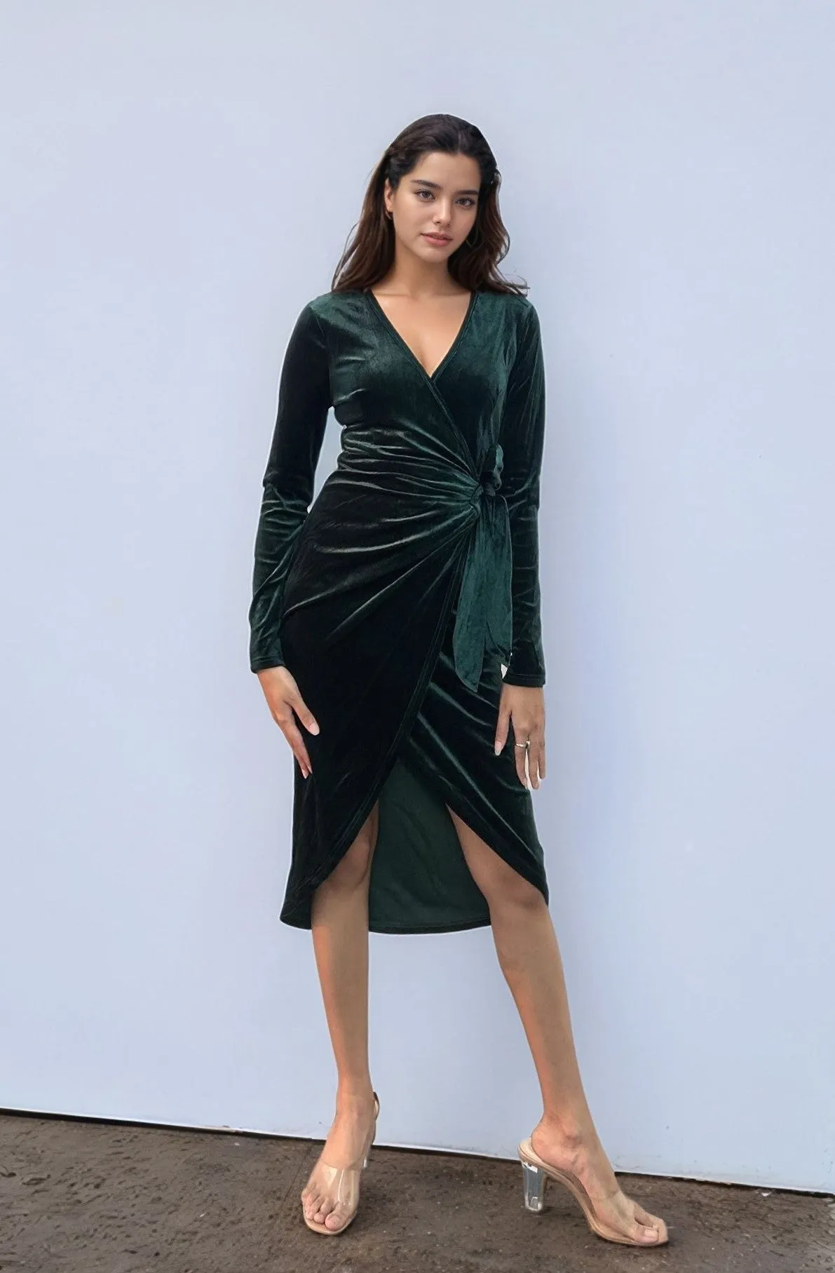 Green Velour Wrap Dress