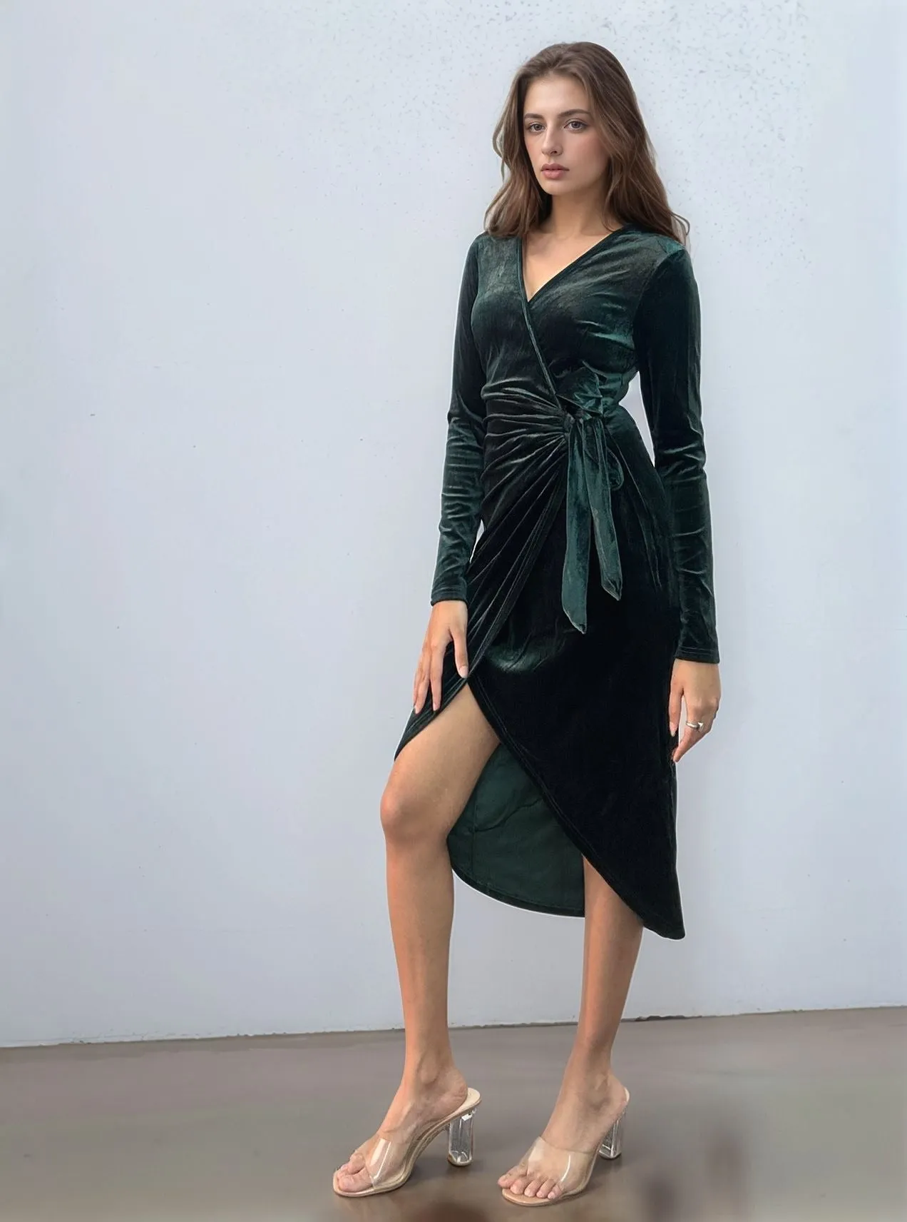 Green Velour Wrap Dress