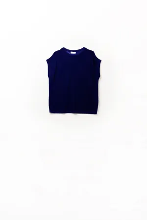 grid knit sweater in navy color