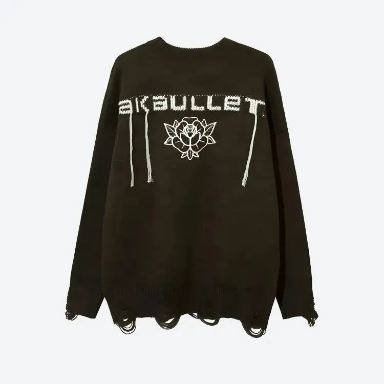 Grunge-Inspired Sweater with Distressed Details and Pink Accents