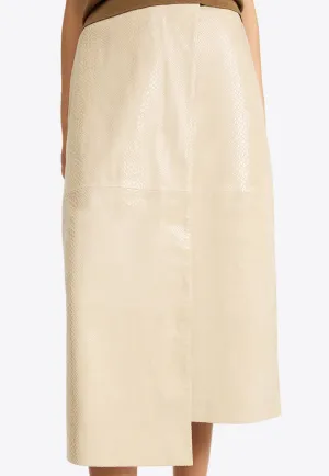 Hannas Croc-Embossed Leather Midi Skirt
