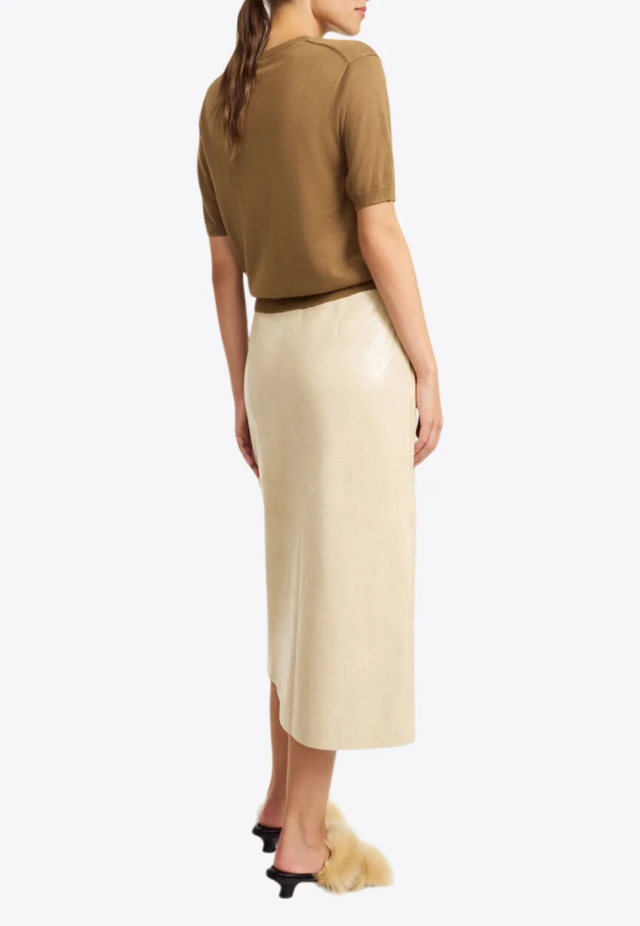 Hannas Croc-Embossed Leather Midi Skirt