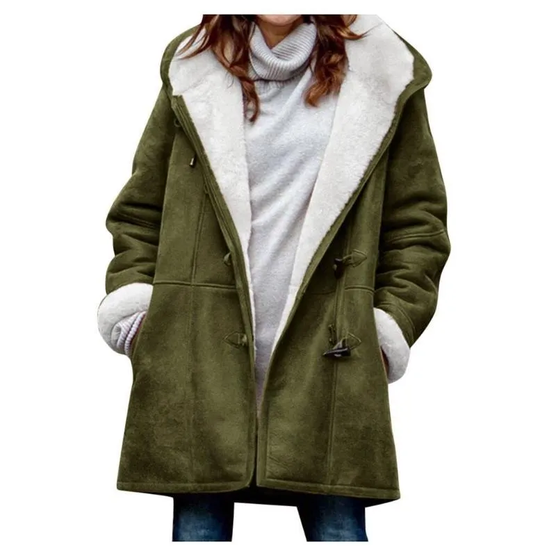 Hatmeo Warm Winter Coats for Women Fleece Lined Jackets Button Hooded Peacoat