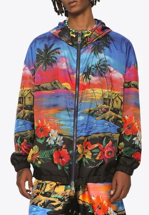 Hawaiian Print Windbreaker Jacket