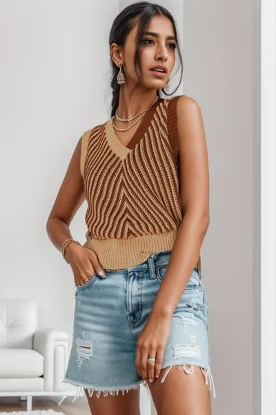 Hazel Blues® |  Striped V-Neck Sweater Vest