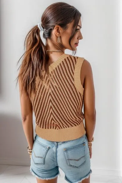 Hazel Blues® |  Striped V-Neck Sweater Vest