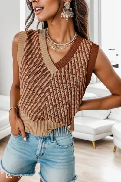 Hazel Blues® |  Striped V-Neck Sweater Vest