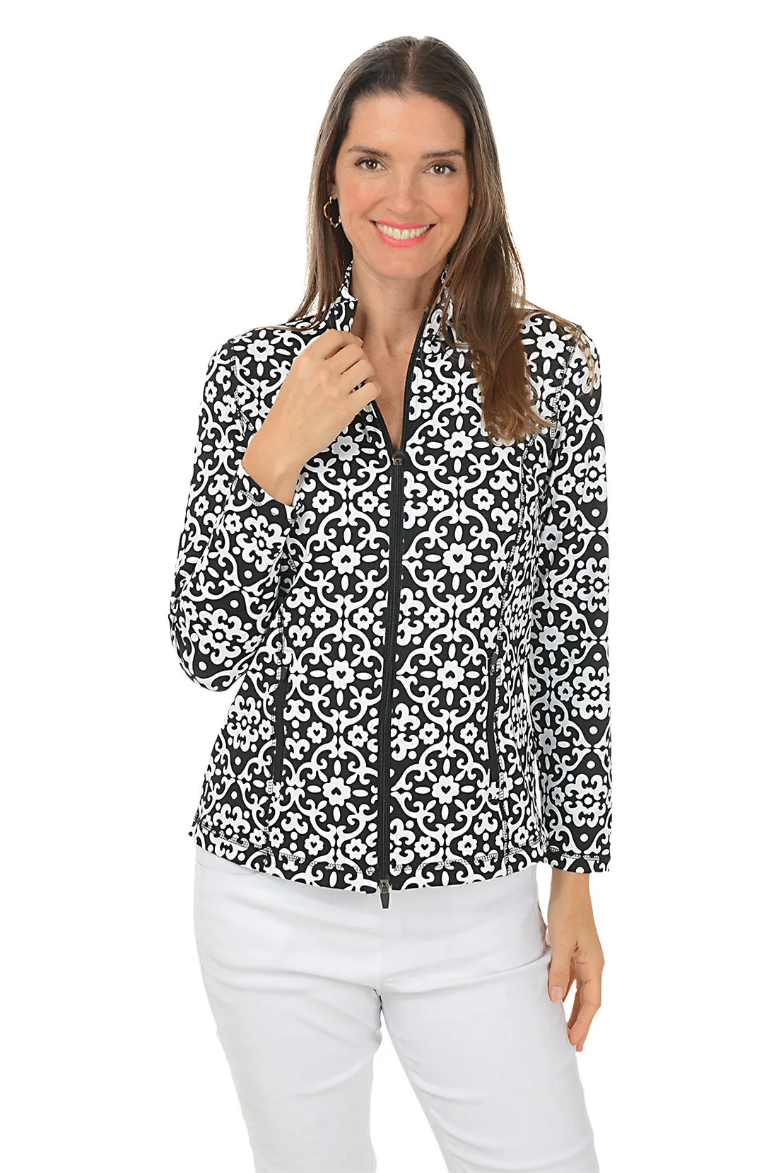 Heart Damask UPF50  Zip Front Jacket