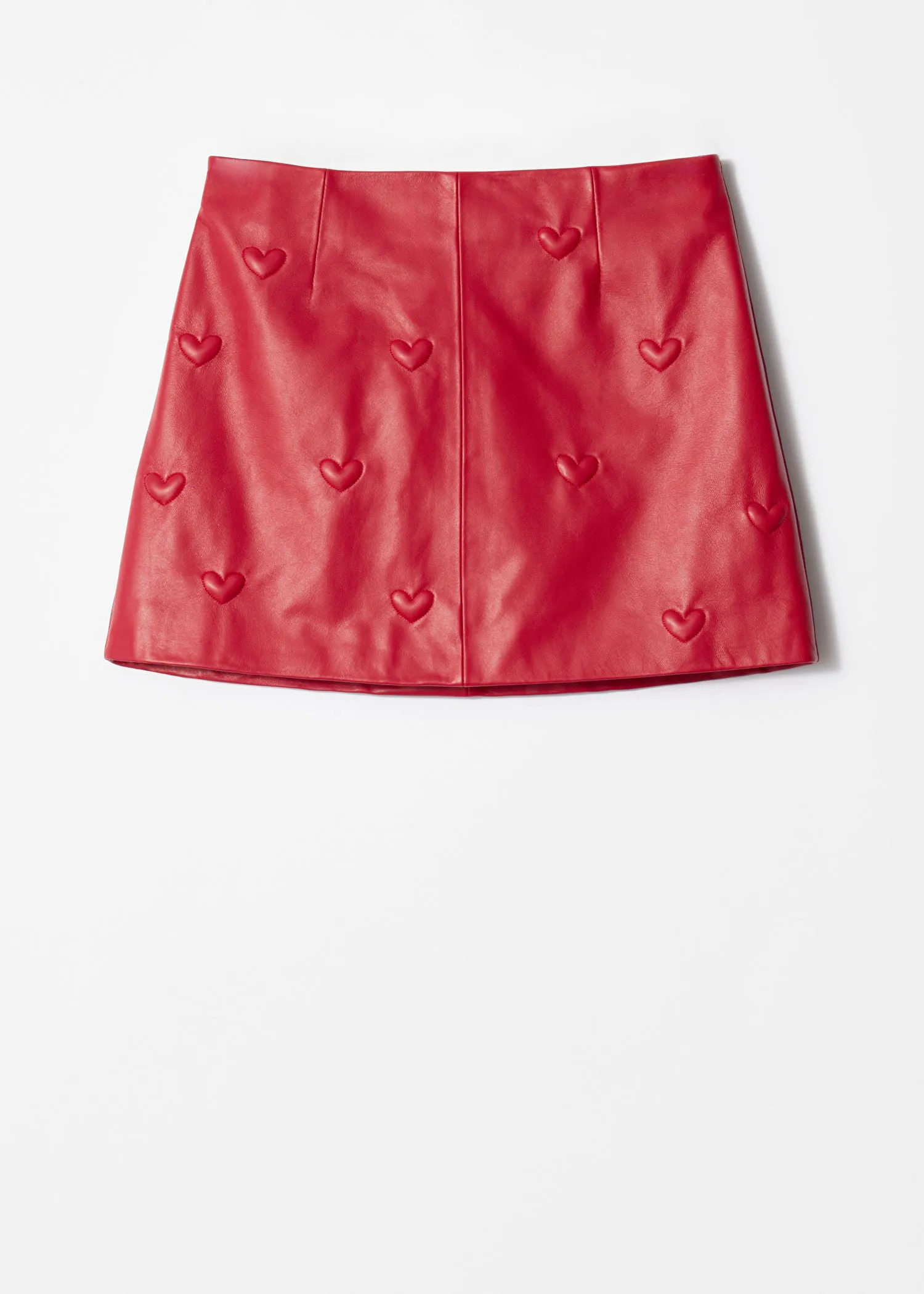 Heart-Embossed Leather Mini Skirt