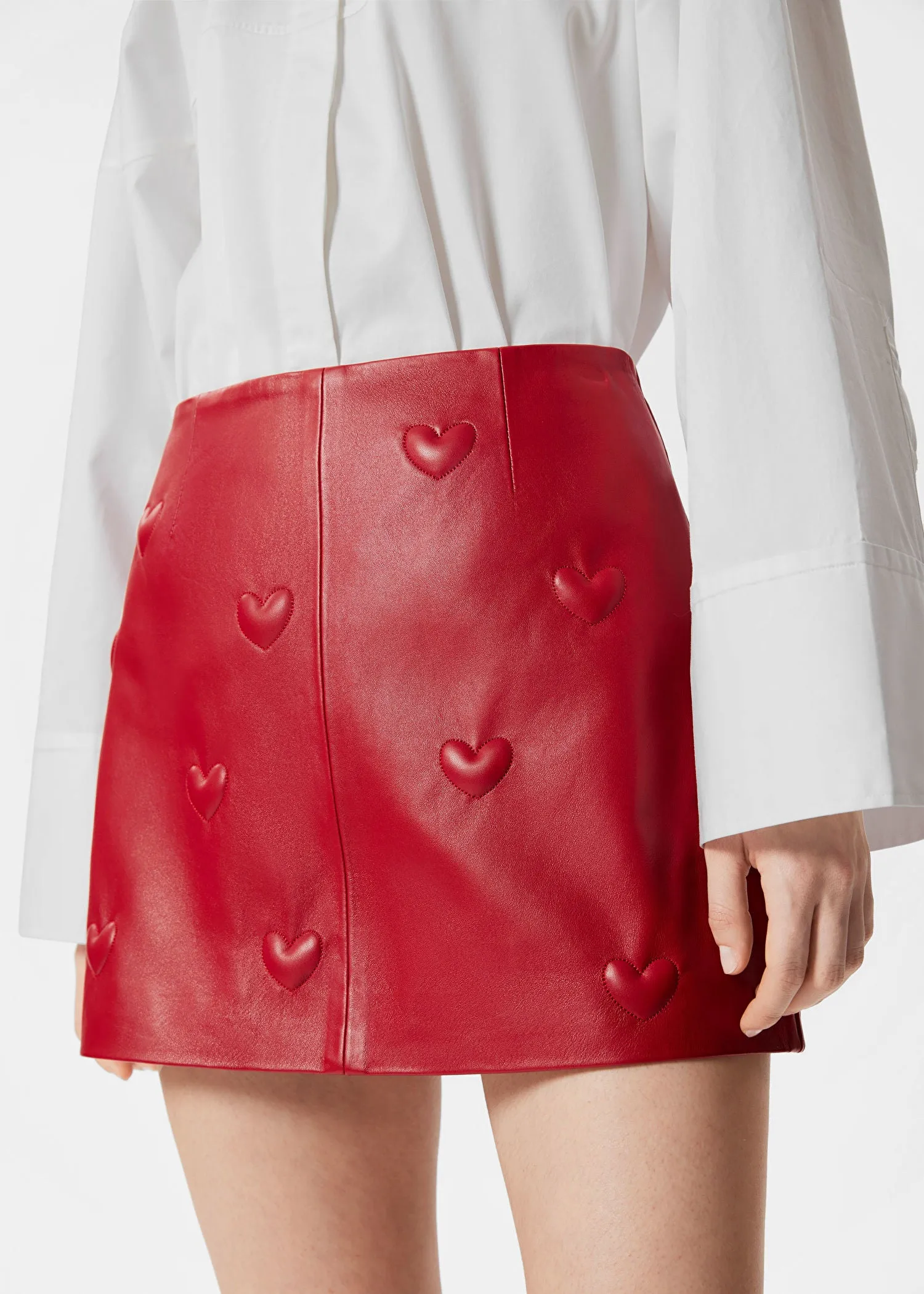 Heart-Embossed Leather Mini Skirt