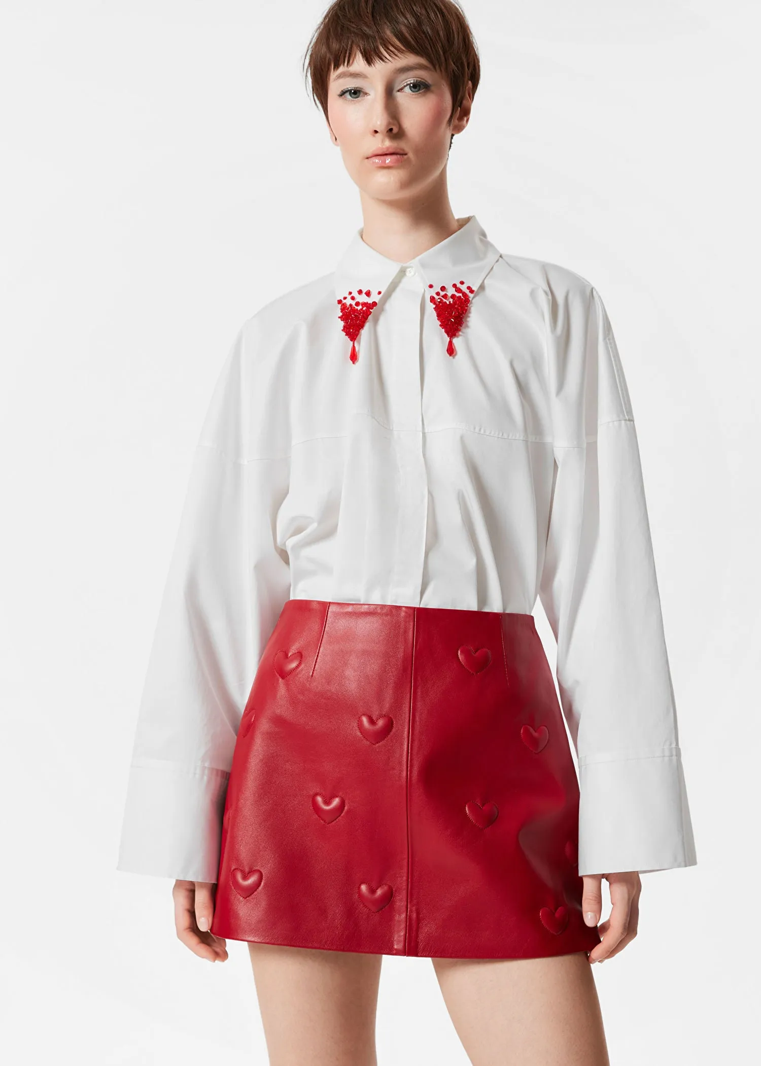 Heart-Embossed Leather Mini Skirt