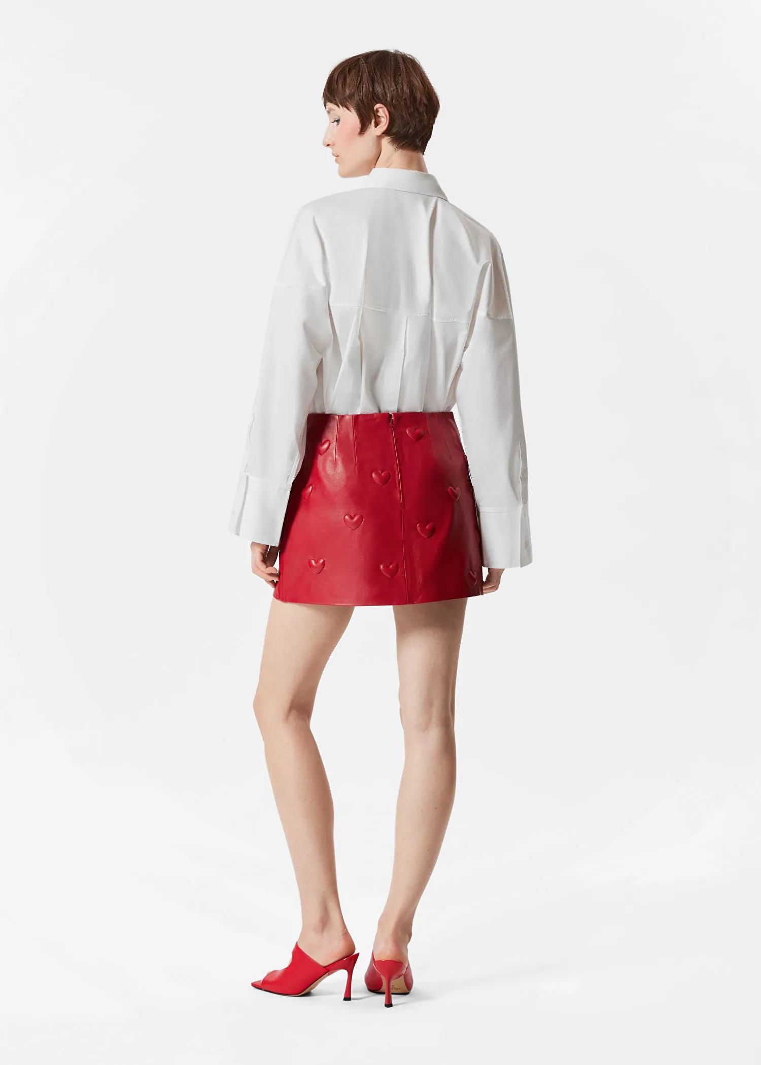 Heart-Embossed Leather Mini Skirt