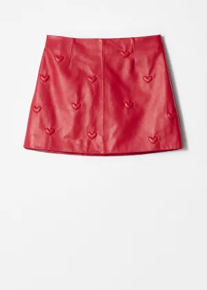 Heart-Embossed Leather Mini Skirt