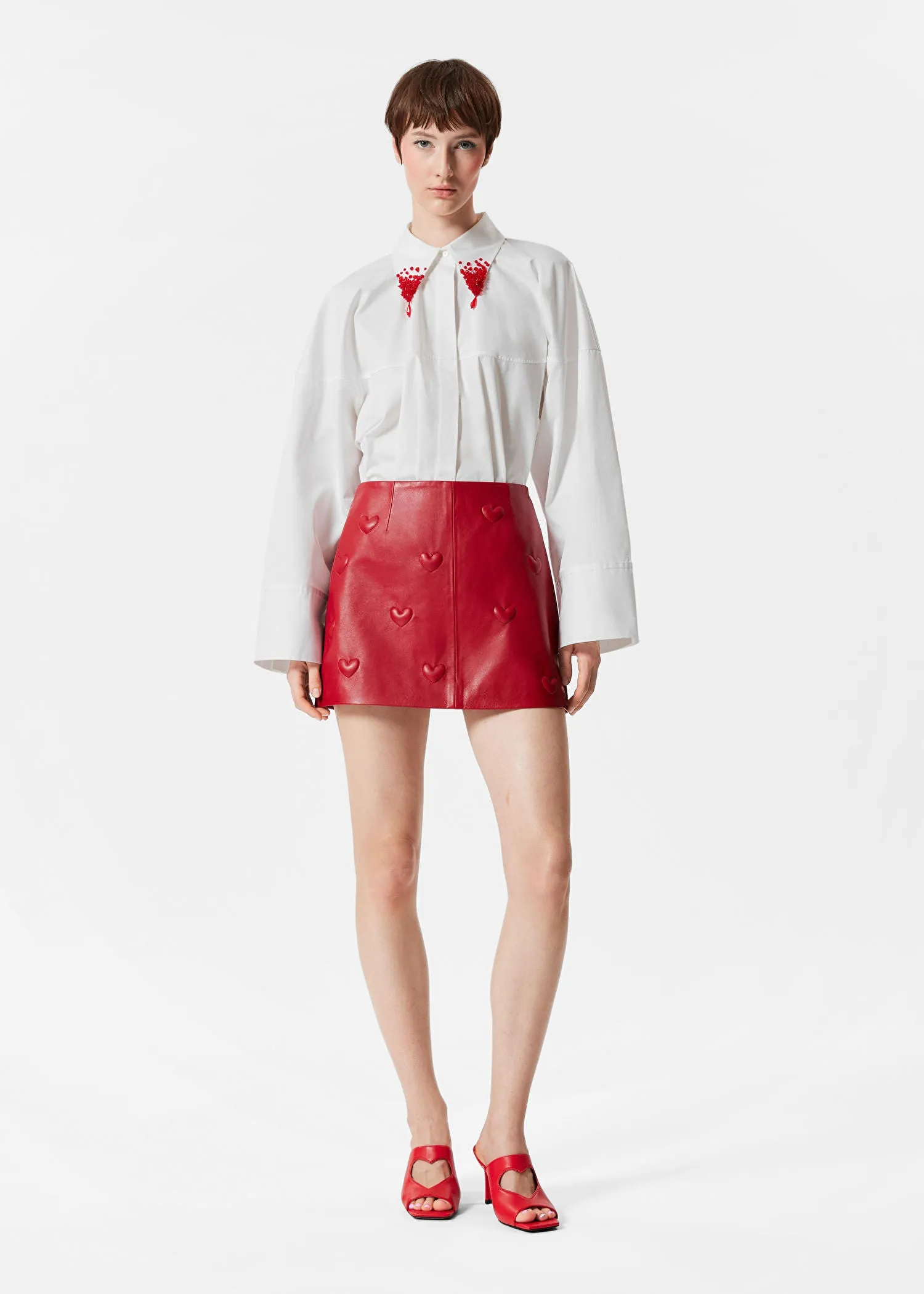 Heart-Embossed Leather Mini Skirt
