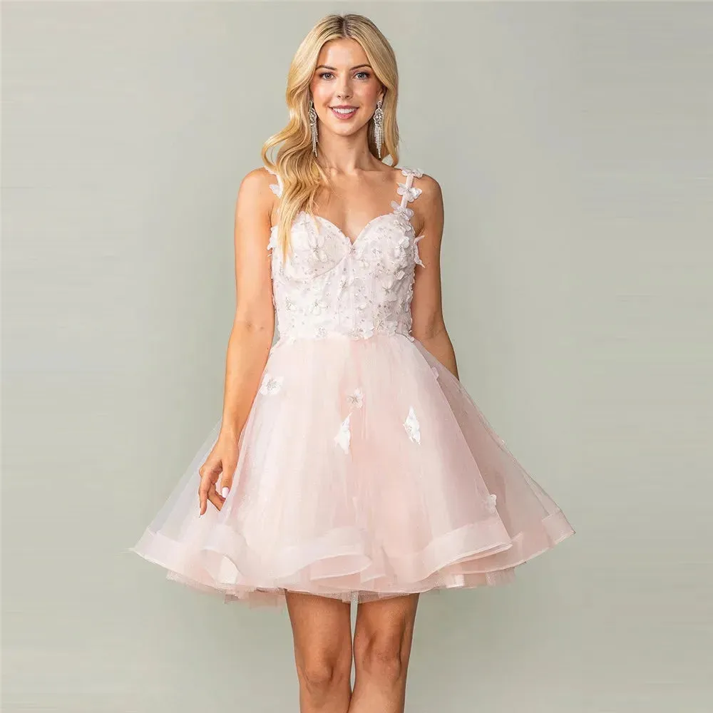 Hearty Tulle Prom Dresses Sweetheart Spaghetti Strap Ruched Appliques Homecoming Dresses vestidos de graduación