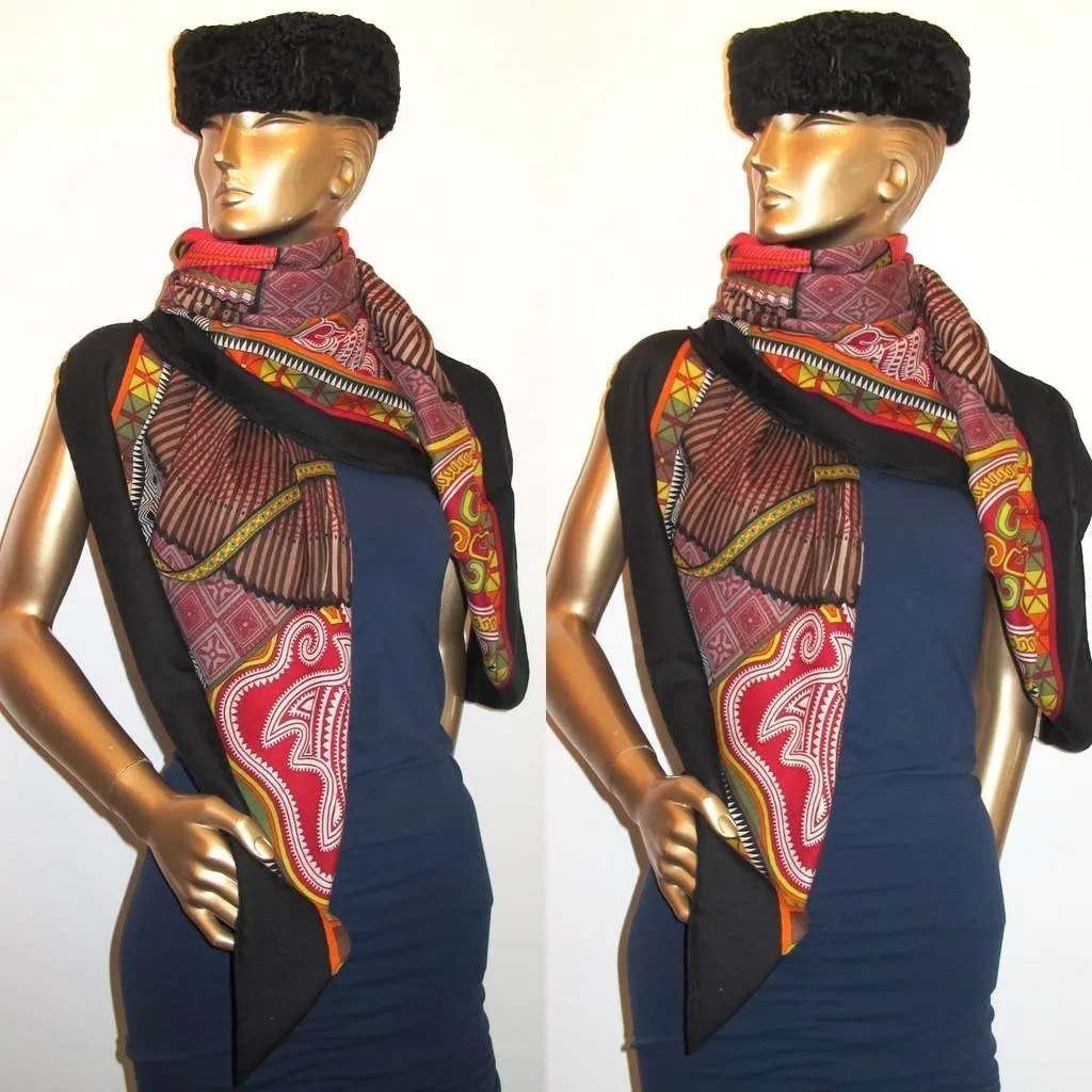 Hermes 2010 cw03 Noir/Marron Cent Plis des Miao Cashmere Shawl 140 New!