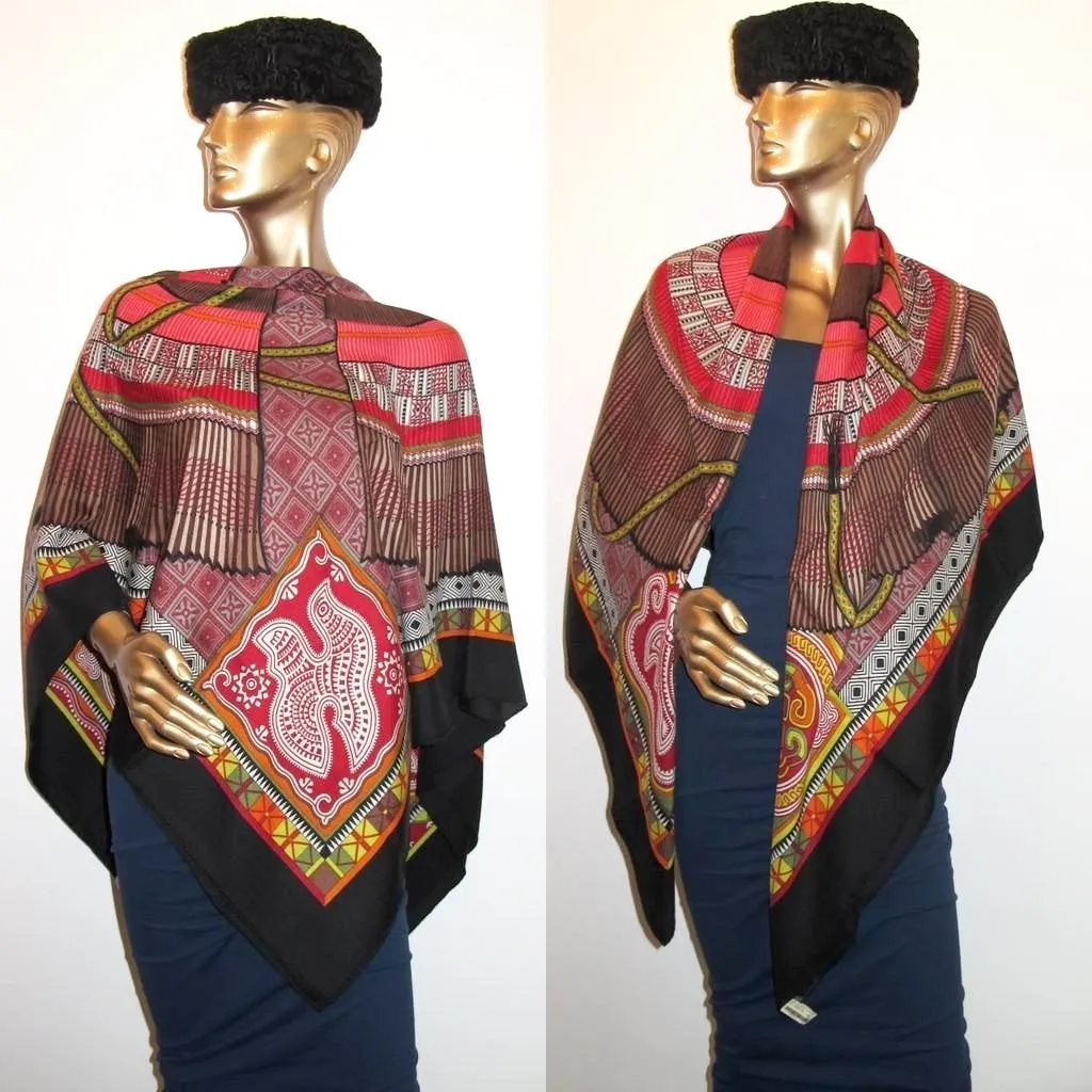 Hermes 2010 cw03 Noir/Marron Cent Plis des Miao Cashmere Shawl 140 New!