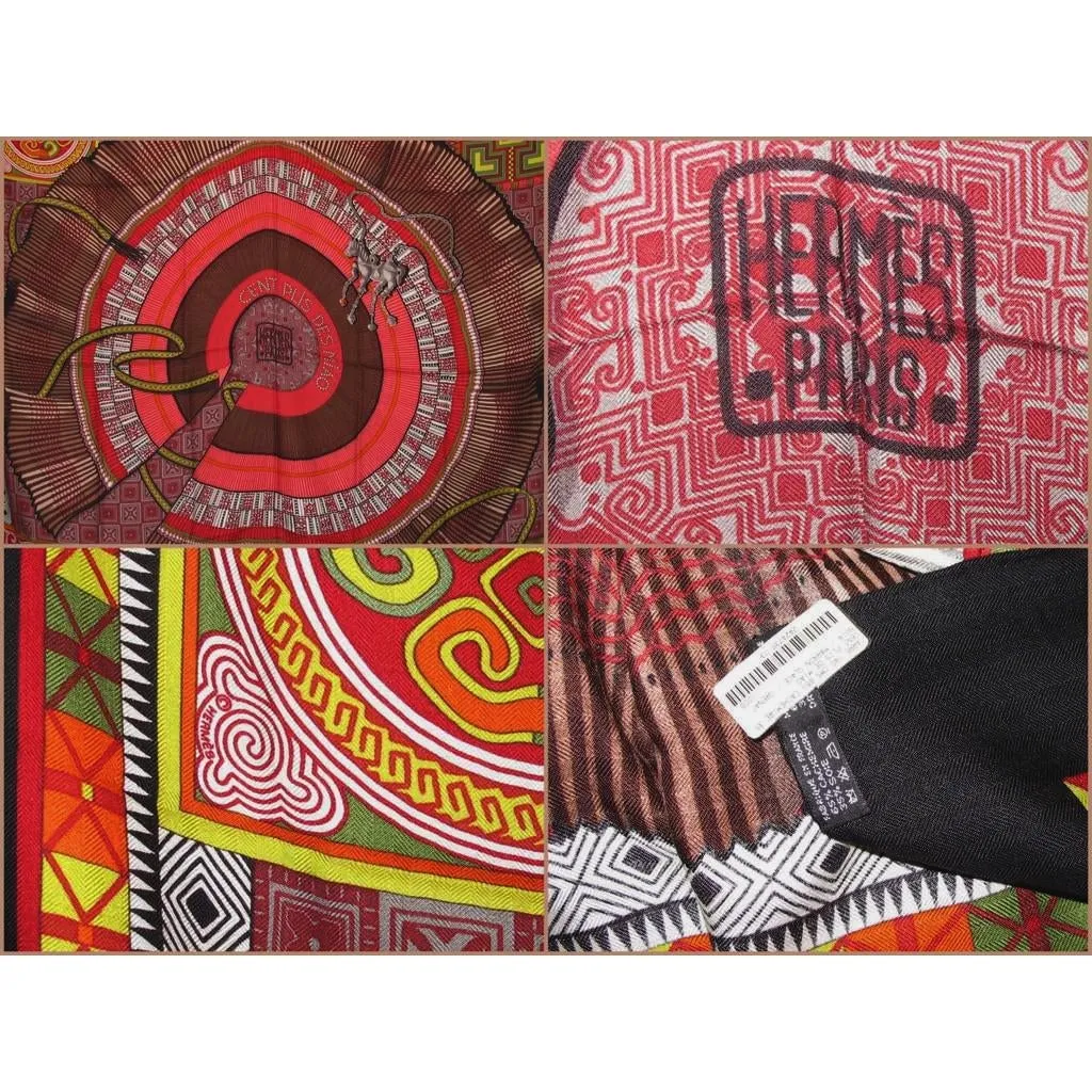 Hermes 2010 cw03 Noir/Marron Cent Plis des Miao Cashmere Shawl 140 New!