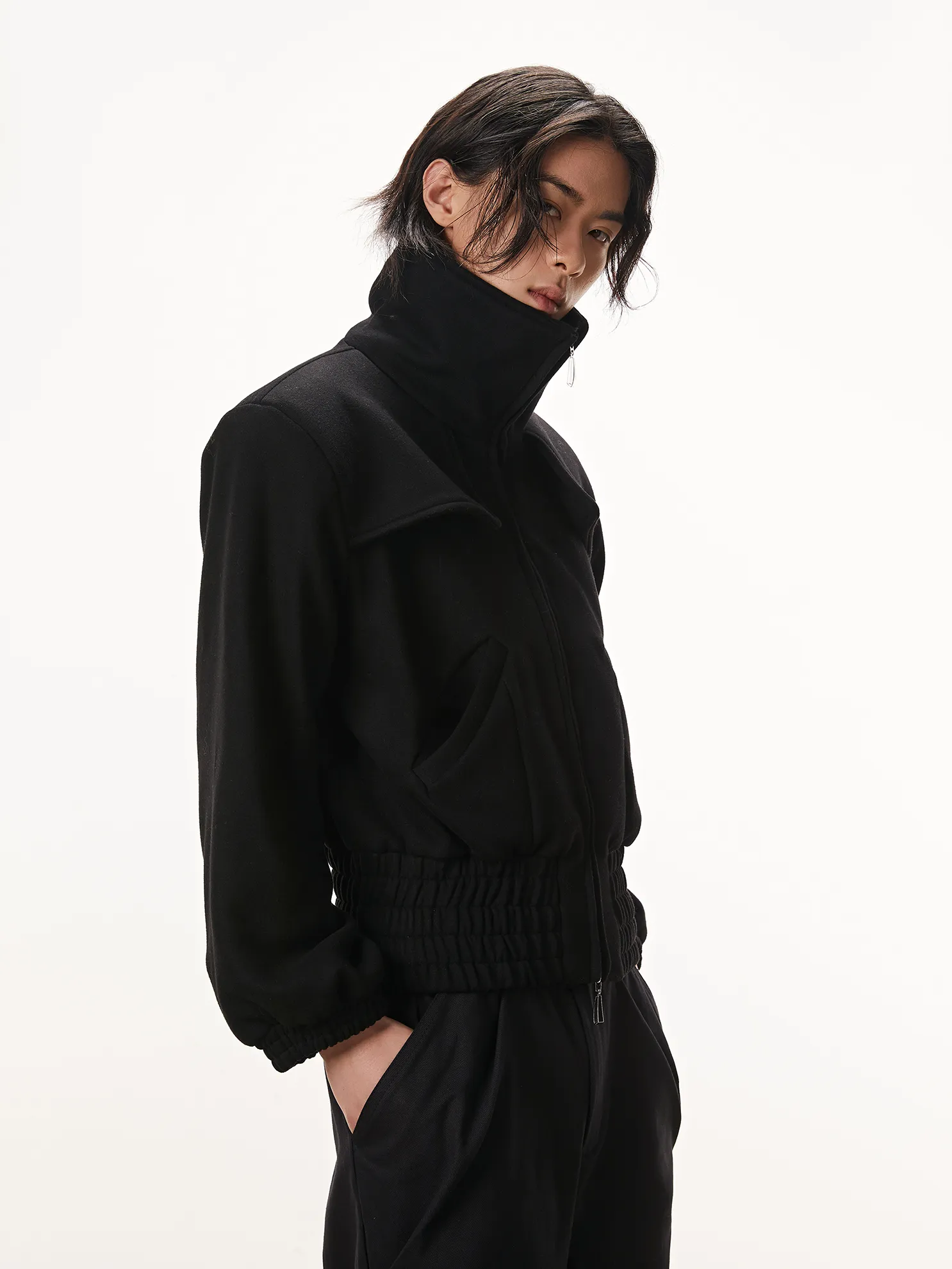High-Collar Zip-Up Jacket