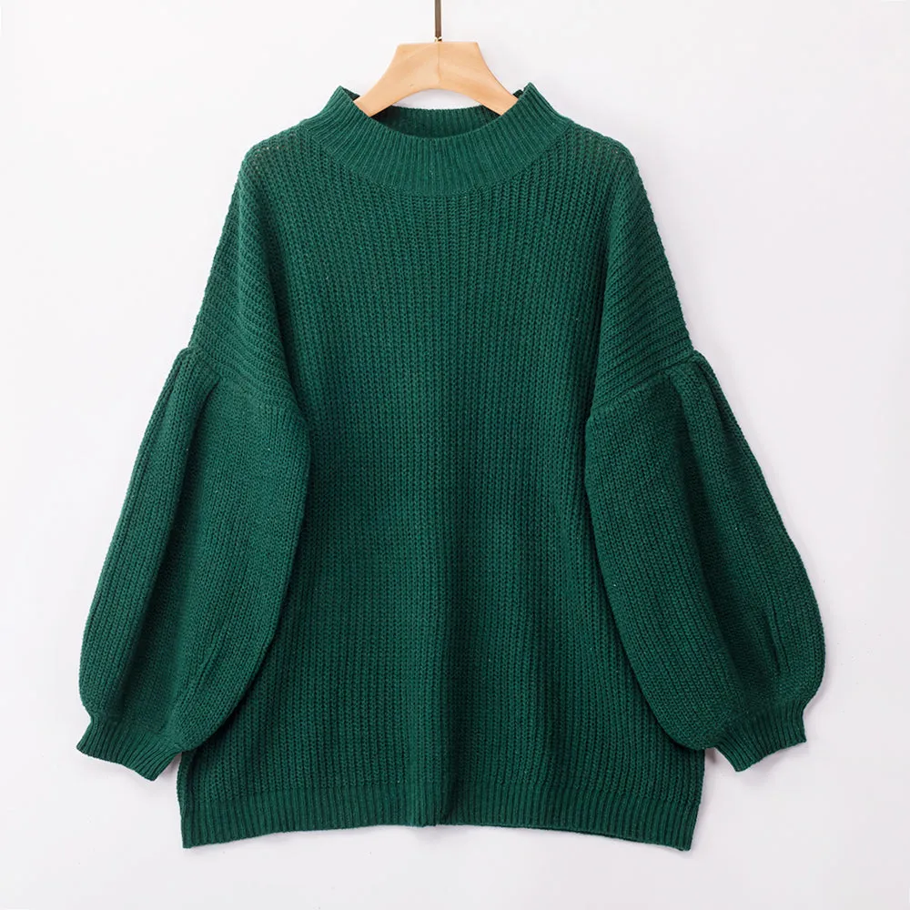 High-collared Lantern Sleeve Knit Oversize Sweater