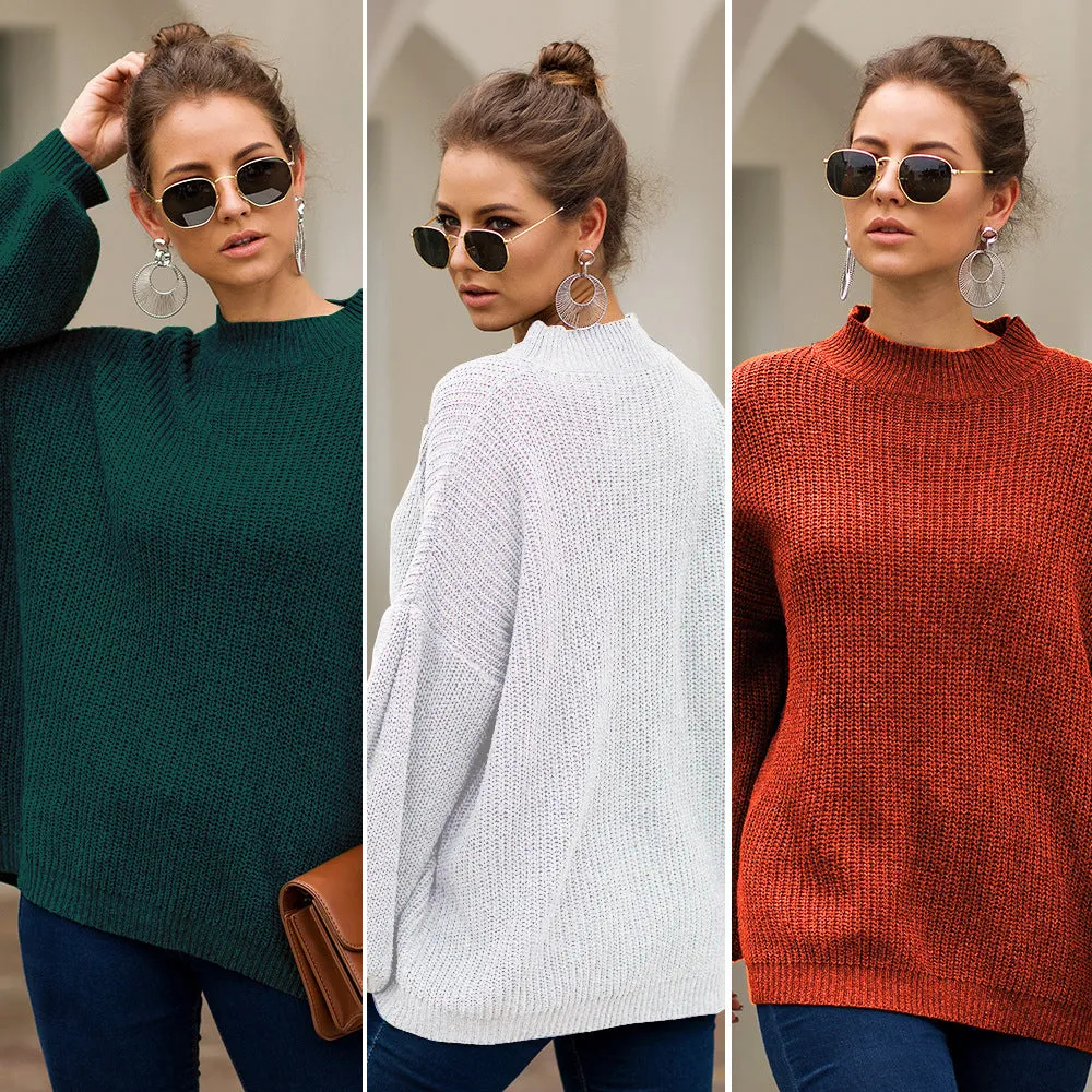High-collared Lantern Sleeve Knit Oversize Sweater