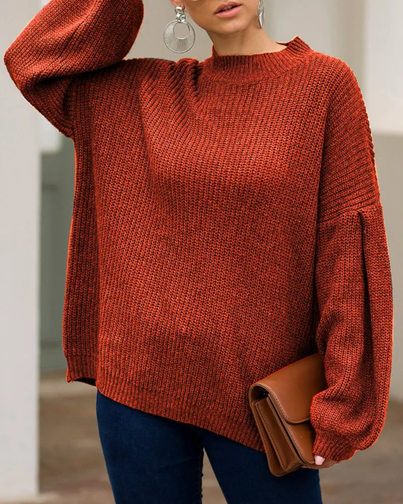 High-collared Lantern Sleeve Knit Oversize Sweater