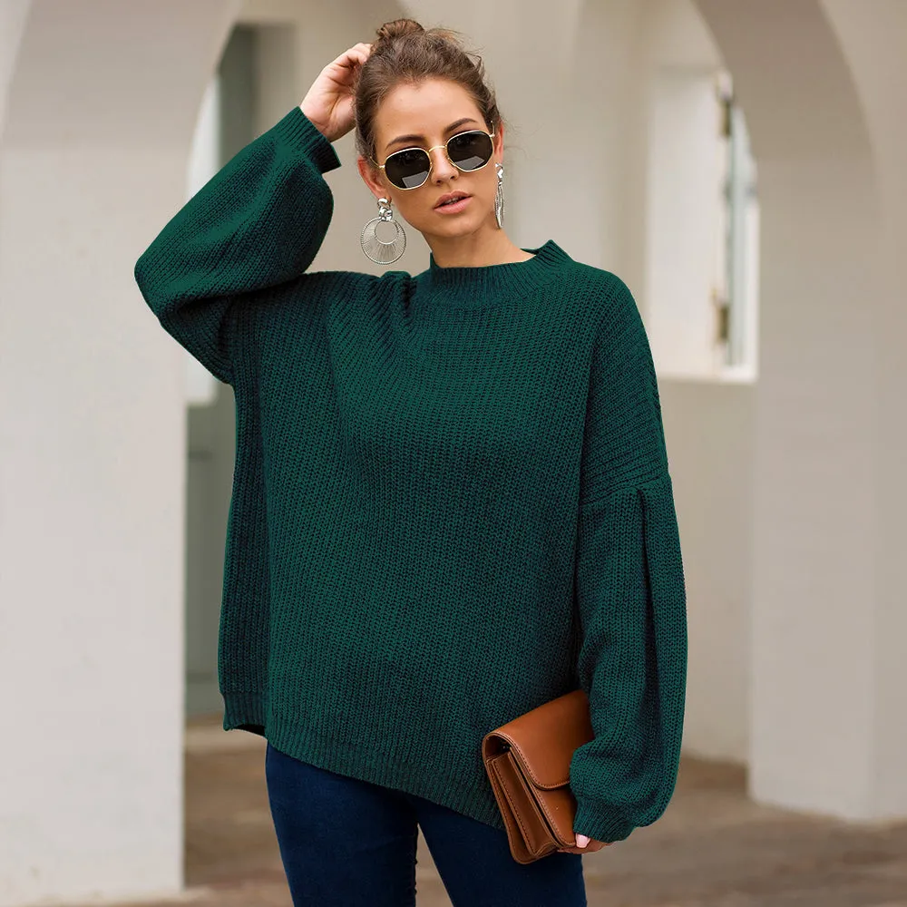 High-collared Lantern Sleeve Knit Oversize Sweater