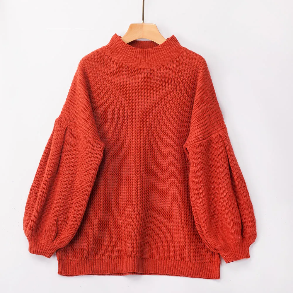 High-collared Lantern Sleeve Knit Oversize Sweater