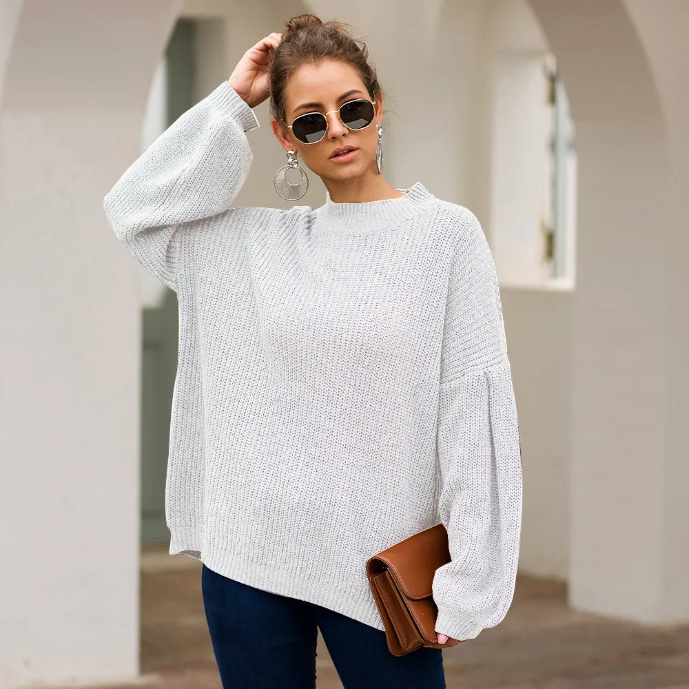 High-collared Lantern Sleeve Knit Oversize Sweater