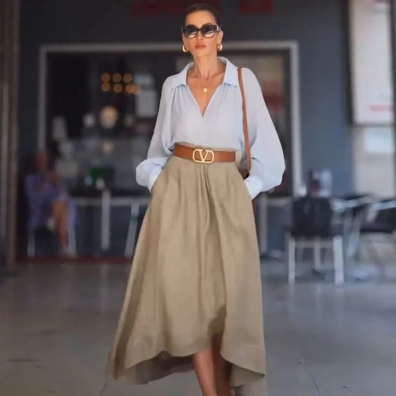 High-Low A-Line Maxi Skirt with Effortless Chic Design