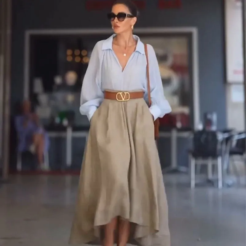 High-Low A-Line Maxi Skirt with Effortless Chic Design