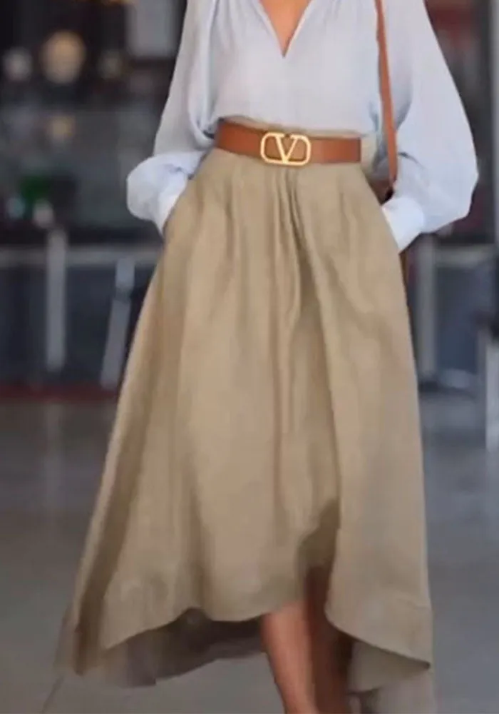 High-Low A-Line Maxi Skirt with Effortless Chic Design