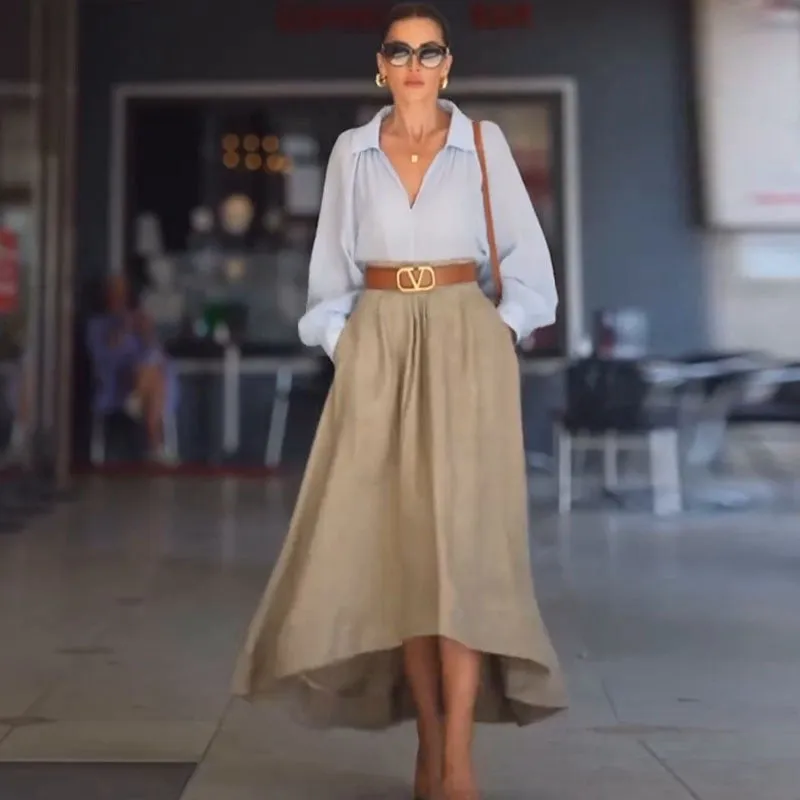 High-Low A-Line Maxi Skirt with Effortless Chic Design