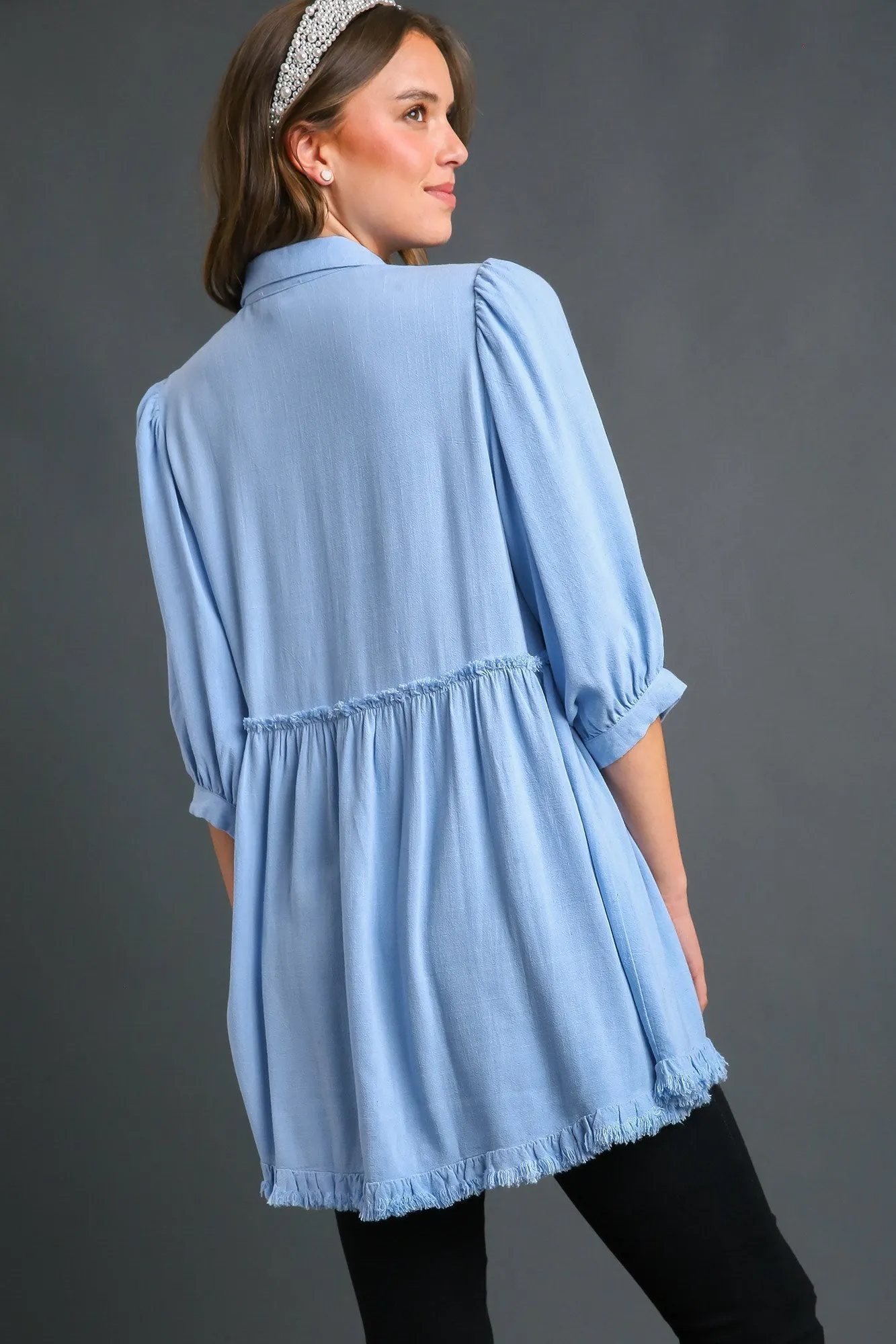 High Low Fringed Hem Floral Contrast Top